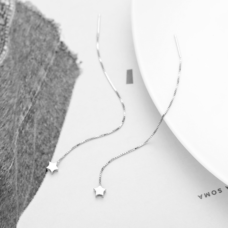 Pendientes de plata esterlina s925 elegante estrella pendientes largos estilo coreano joyería de plata esterlina pendientes de todo fósforo