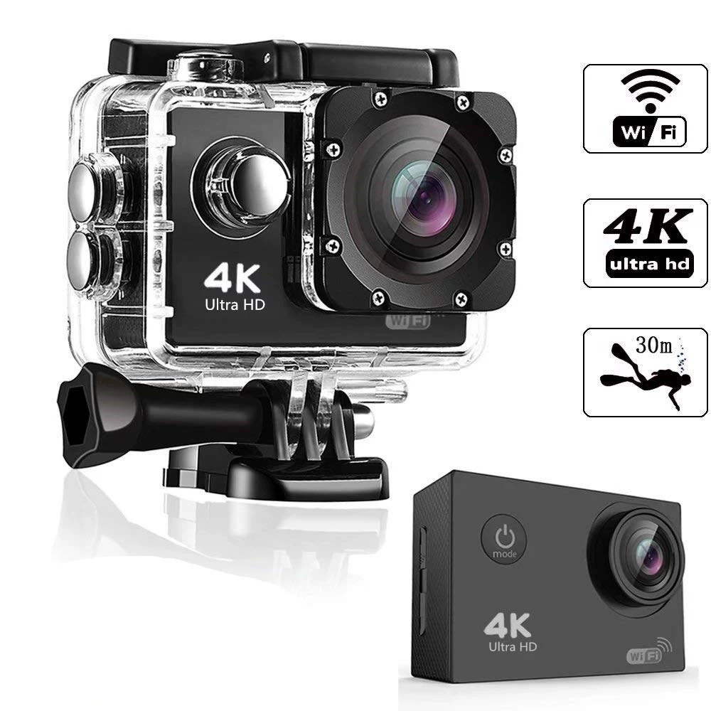Камера спортивная 4K с Wi‑Fi, водонепроницаемость до 30 м, 2,0" ЖК‑экран, широкий угол 140°, время работы 90 мин