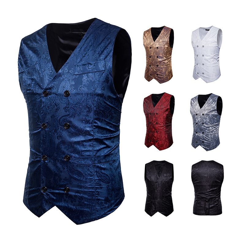 AliExpress ebay new men's cashew printed casual vest trendy men's plus size suit vest European size coat