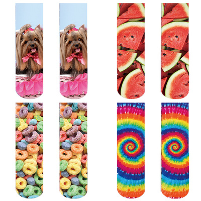 3D印花袜嘻哈潮流男女式情侣短筒长筒滑板春夏毛巾美韩国时尚袜子