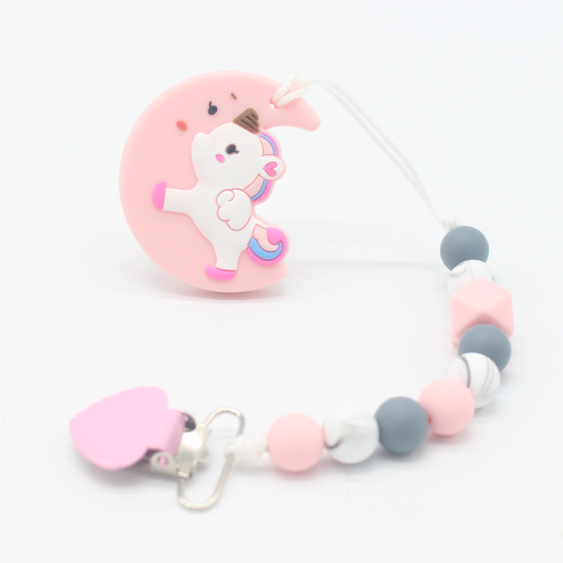 Cadena de chupete de silicona para bebés Amazon Cadena de molienda de dientes de bebés cadena anti-Caída de mordedor calmante personalizada por los fabricantes