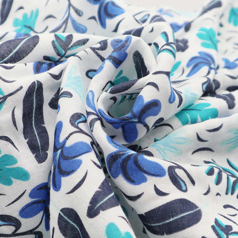 壹件代發 寶寶雙層純棉青花瓷印花精梳紗布 三角巾口水巾服裝面料