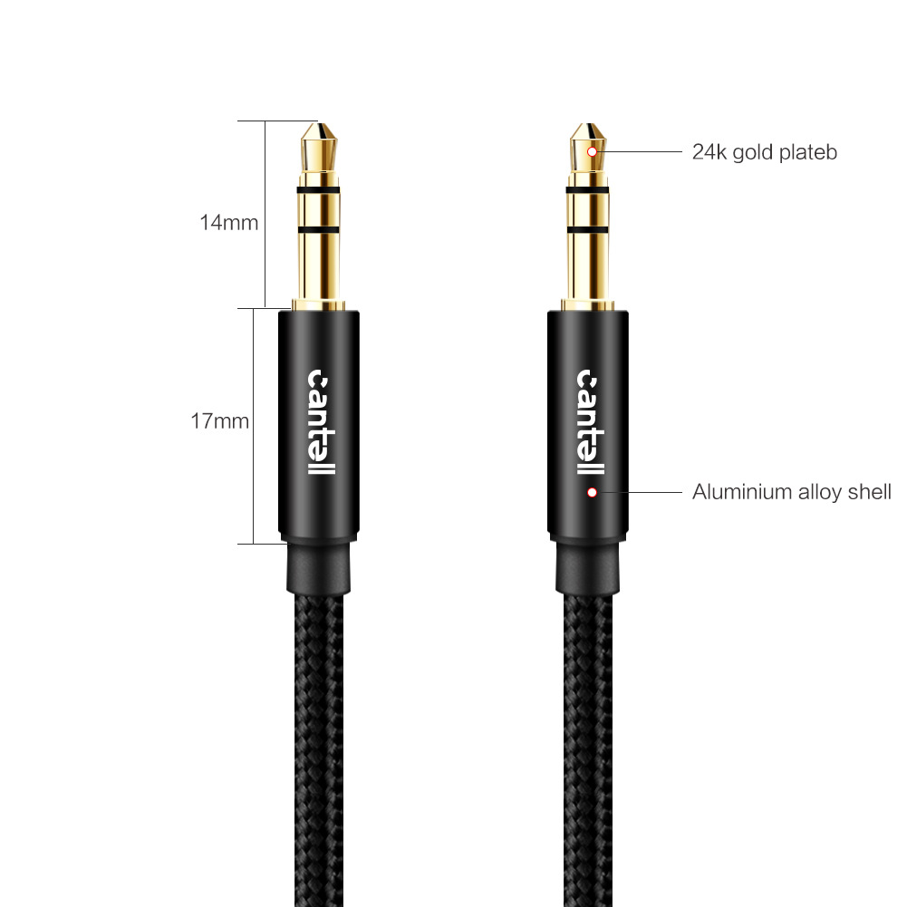 cantell跨境尼龙编织音频线1米加粗3.5mm公对公车载aux音响连接线