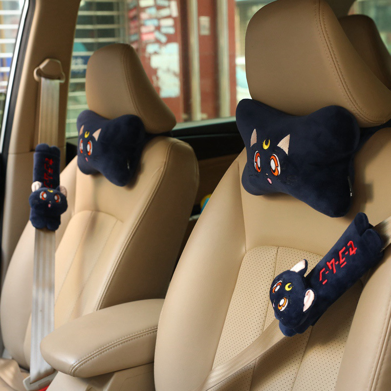 现货 毛绒玩具厂家 可爱精致刺绣猫卡哇伊汽车骨头头枕接受 定制