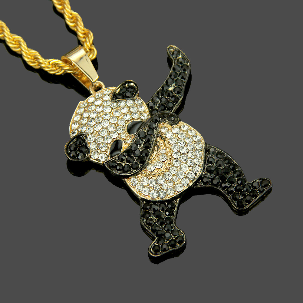 European And American Hip-hop Diamond Panda Pendant Necklace Exaggerated Long Pendant display picture 4