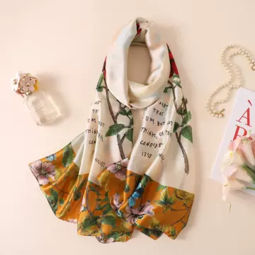 New Branch Printing New Silk Scarf Elegant Lady Middle Age Versatile Scarf Autumn And Winter Scarf Decoration - ShopShipShake