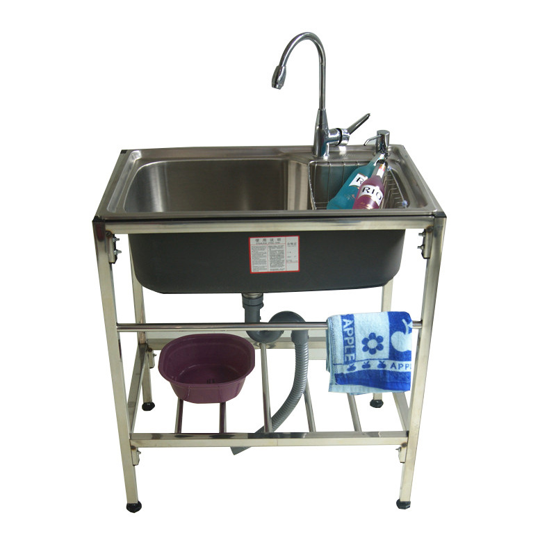 厨房厚简易不锈钢水槽单槽双槽大单槽带支架水盆洗菜盆洗碗池架子|ms