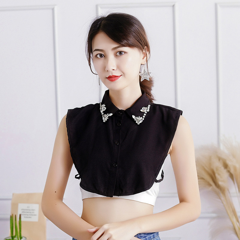 Fake collar Detachable Blouse Dickey Collar False Collar National fake  collar Rhinestone shirt collar black and white versatile women shirt fake