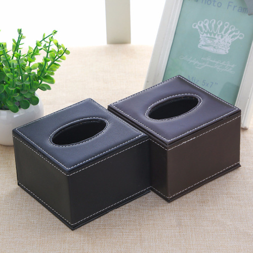 Hotel Small Square Box Restaurant Leather Paper Towel Box Wooden Paper Napkin Holder Dining Small Size Paper Towel Box Logo Wholesale Factory