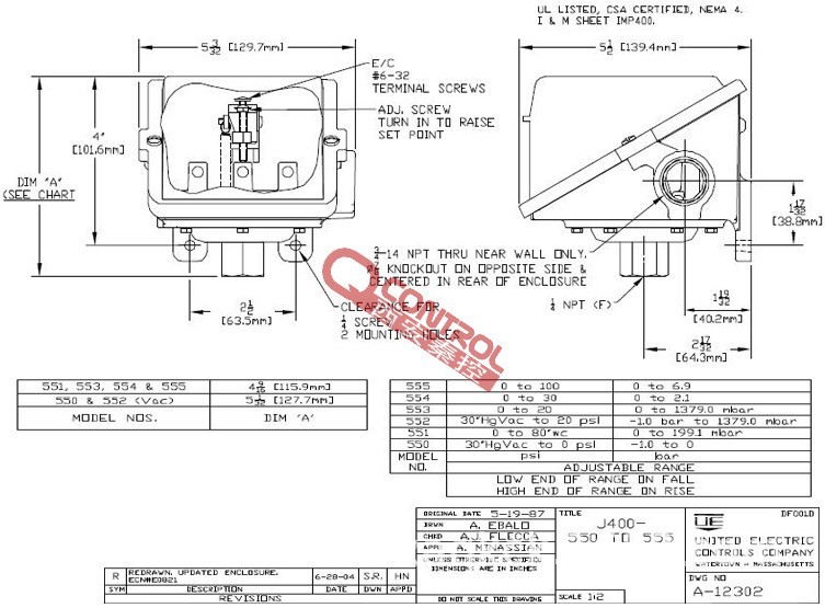 美国UE压力逻辑开关【H403-S146B 】三点控制