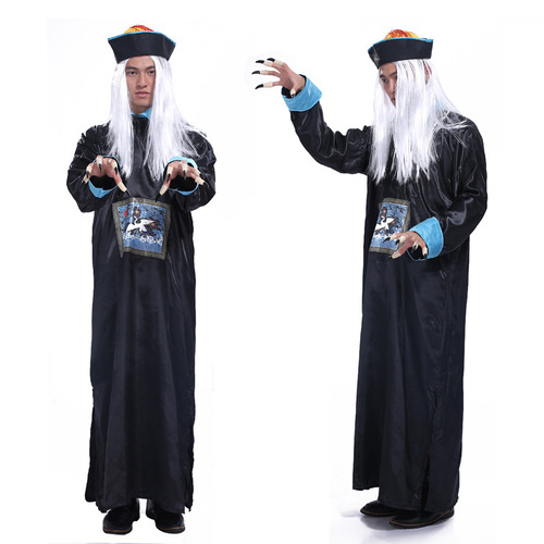 Cosplay Halloween Adult Male Ghost Clothes King of Hell Black and White Impermanence Qing Dynasty Zombie Costume Horror Ghost Clothes Set