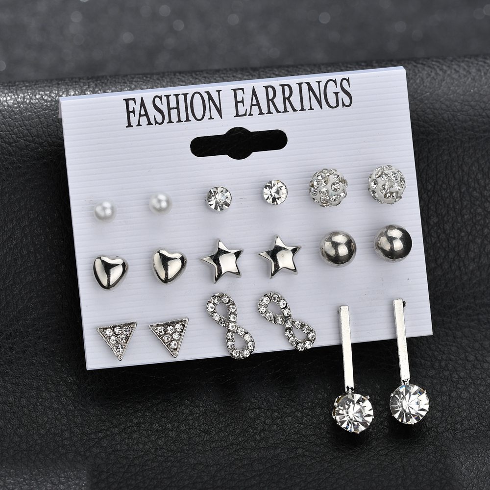 New Fashion Diamond Triangle 8 Word Rhinestone 9 Pair Set Earrings Yiwu Nihaojewelry Wholesale display picture 4