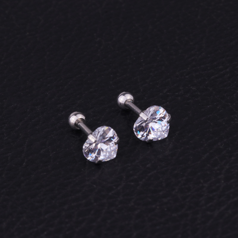 Ear Cartilage Rings & Studs Fashion Heart 316 Stainless Steel  Zircon display picture 7