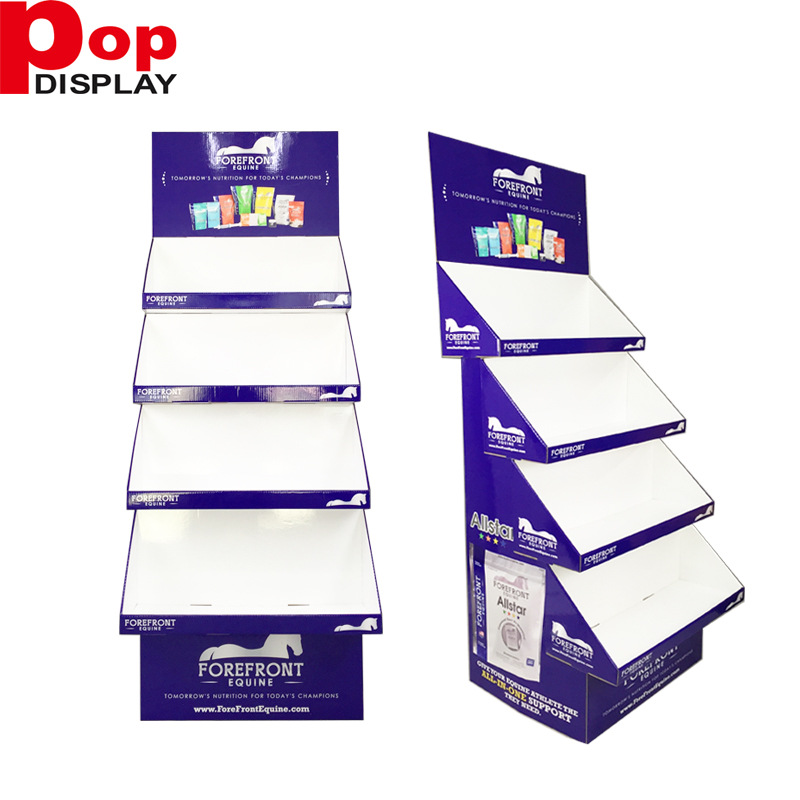 厂家直销展架四层梯形饮料纸货架 紫色双面裱纸展架 饮品纸堆头