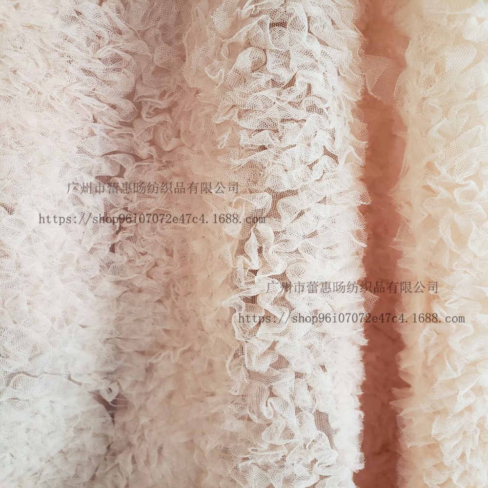 浅粉色3D立体绣花布料 婚纱礼服蕾丝布料 蕾丝网布盘带绣花布