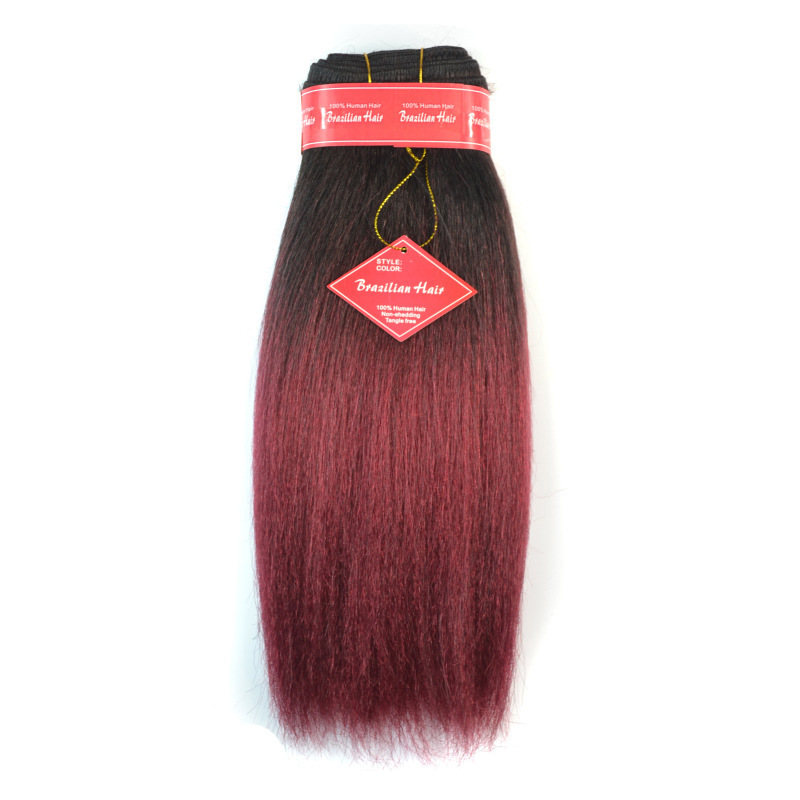 Africa Best Sellers fluffy True hair Straight hair Hair Extension black Gradient Red wine 12 inch 1BT118# YAKI