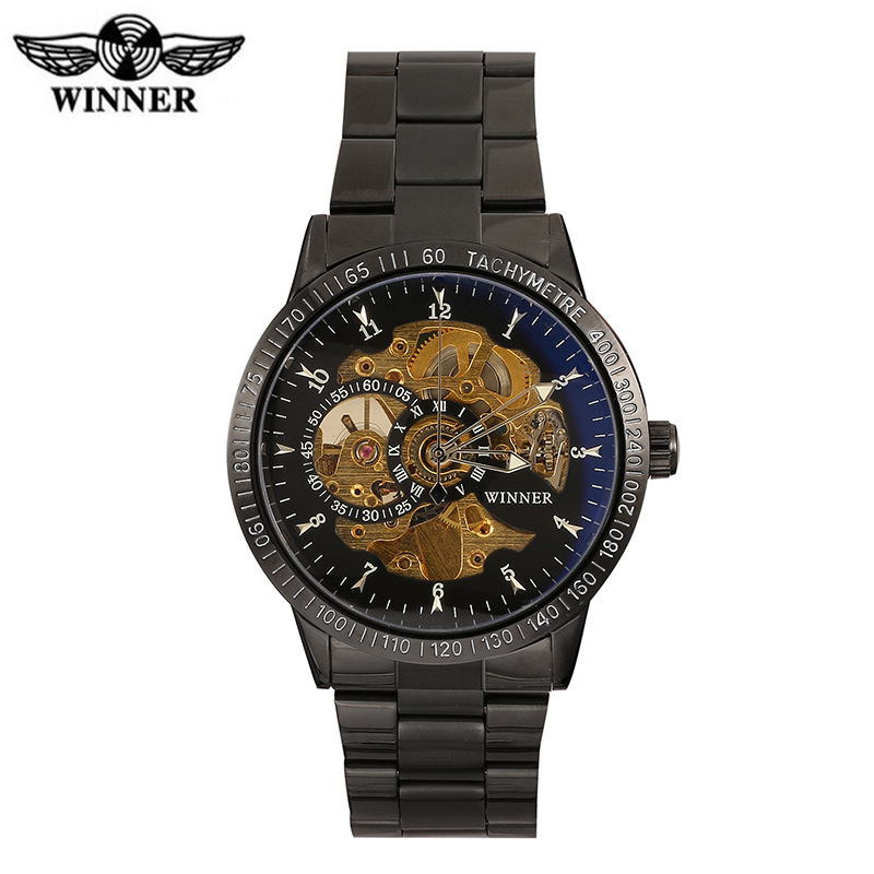 Nuevo reloj mecánico de correa de acero casual para hombres de ganador de T automático hueco transparente inferior reloj de negocios para hombres