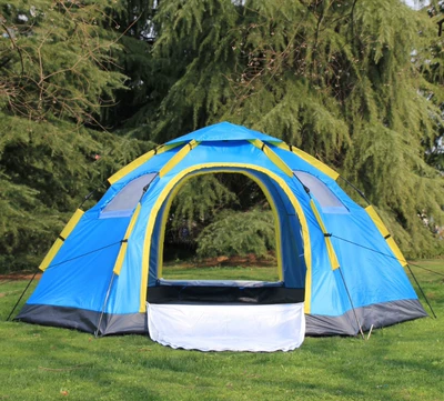 Outdoor hexagonal full-automatic tent 6-8 people camping field Park family camping quick-open sunscreen leisure tent (Çadırlar) - two-doors-and-four-windows-blue-5-8-people-one-door-with-five-windows