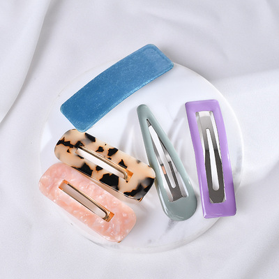 韩国东大门代购设计彩色拉丝豹纹 滴油BB发夹套装几何发夹边夹 女|ms