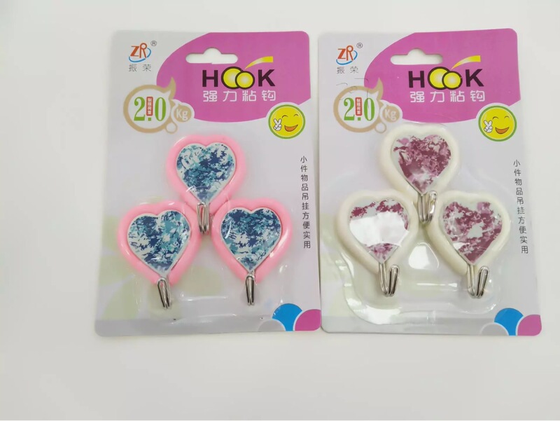 Plastic Heart-shaped Hook Marble Pattern 3 Pack Creative Strong Love Hook Festive Hook