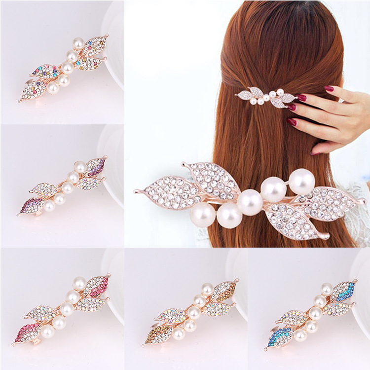 Small Korean version of the pearl small water drill hair clipper pearl inlaid fashion top clamp