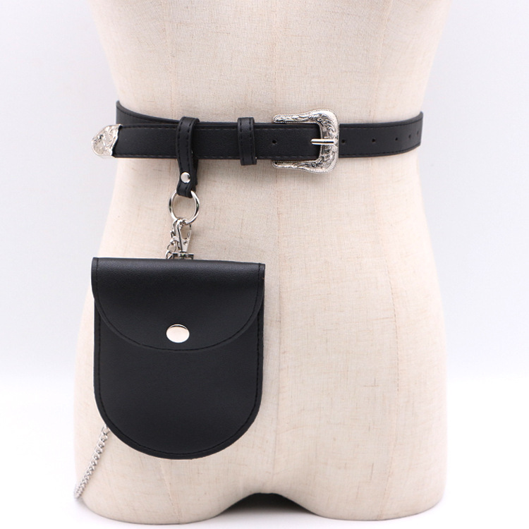 Vintage Floral Women's Belt with Metal Chain Waist Bag measurements and detail photo 1
