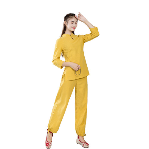 women tai chi yoga meditation clothes Linen yoga clothing suit meditation layman Tai Chi fitness suit women