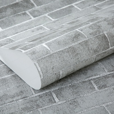 时尚3D灰色砖纹墙纸 餐厅书房茶室服装酒店 复古中式加厚砖块壁纸|ru