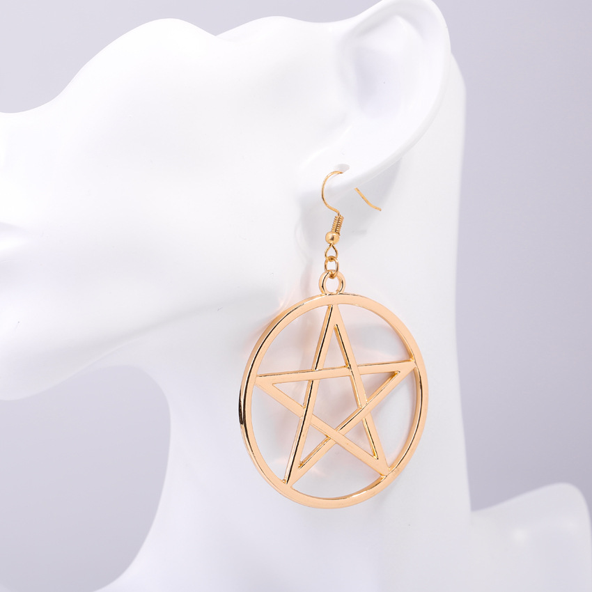 Fashion Trend Simple Exquisite Metal Circle Big Five-pointed Star Six-pointed Star Earrings Wholesale Nihaojewelry display picture 3