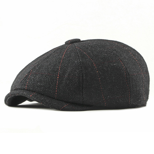 Men's British Retro Wool Beanie Beret Hat for Middle-Aged Adults, Autumn/Winter New Style Octagonal Hat, Leisure Painter Hat