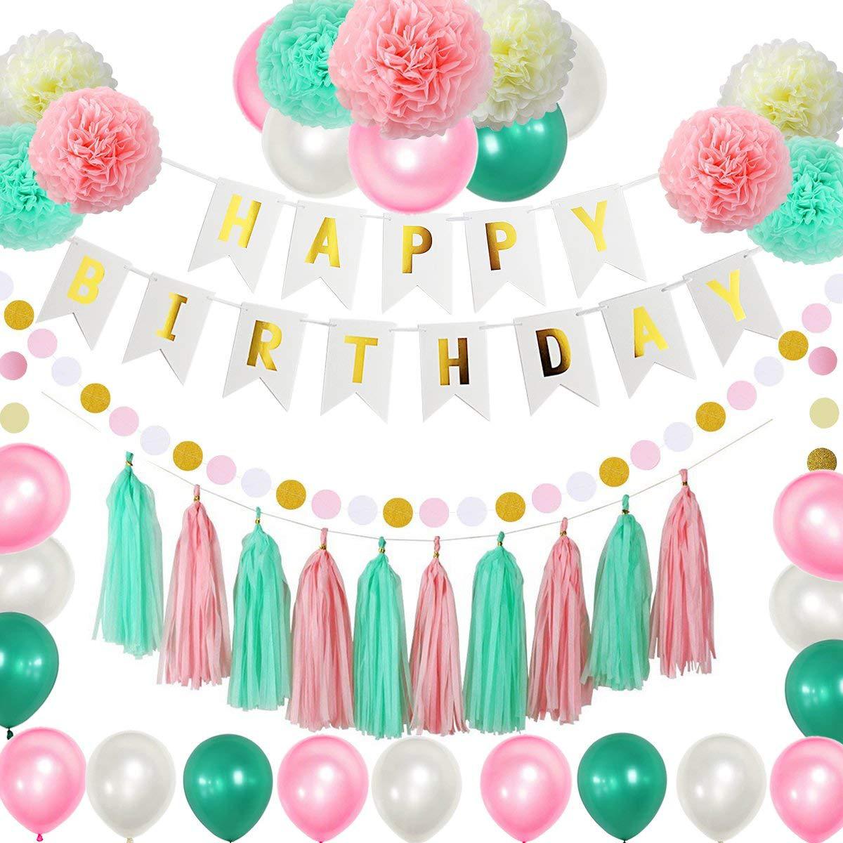 跨境专供欧美生日派对背景装饰用品套装 纸花球 纸流苏 字母拉旗|ms