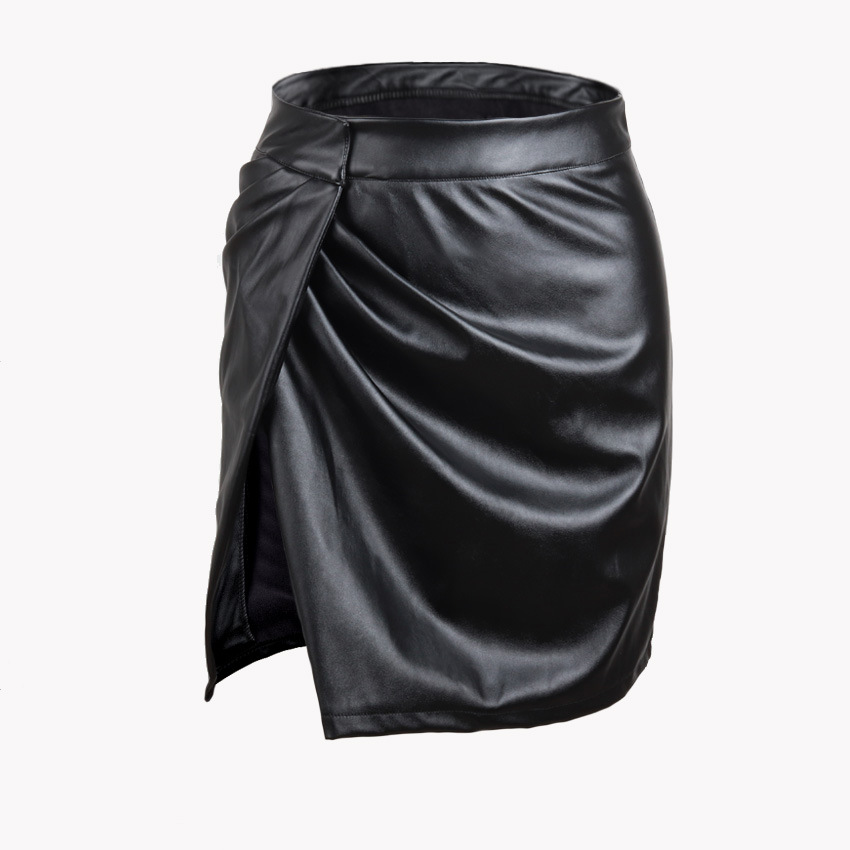 2018 autumn and winter New Amazon AliExpress wish cross-border hot women's clothing explosions nightclub split sexy leather skirt