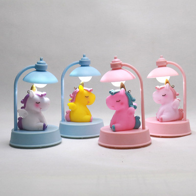 创意学生礼品可爱独角兽小夜灯摆件 粉色少女带音乐小夜灯台灯|ru