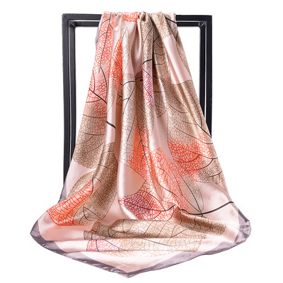 90*90cm Large square Plain Jane leaf printing Silk like Silk scarf Amazon Hot models scarf wholesale