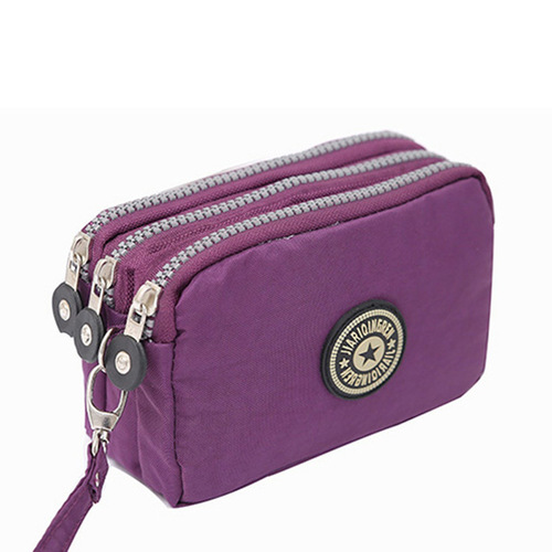 Thickened Three-Layer Long Zipper Handbag Women's Handbag Wrist Phone Bag Cute Washed Fabric
