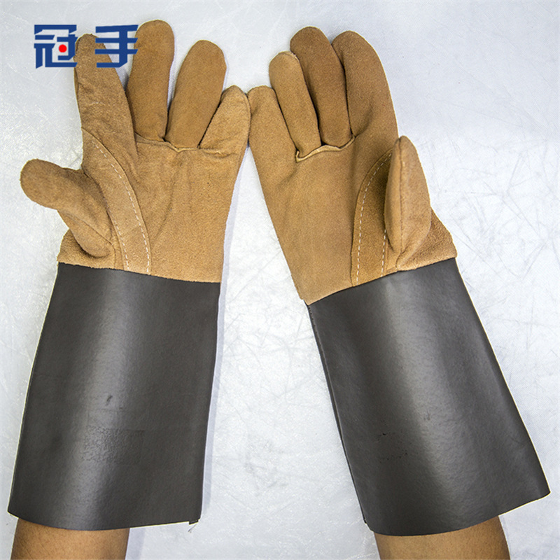 加长电焊手套厂家货源全反绒牛皮劳保防护防飞溅烫伤长款焊工手套