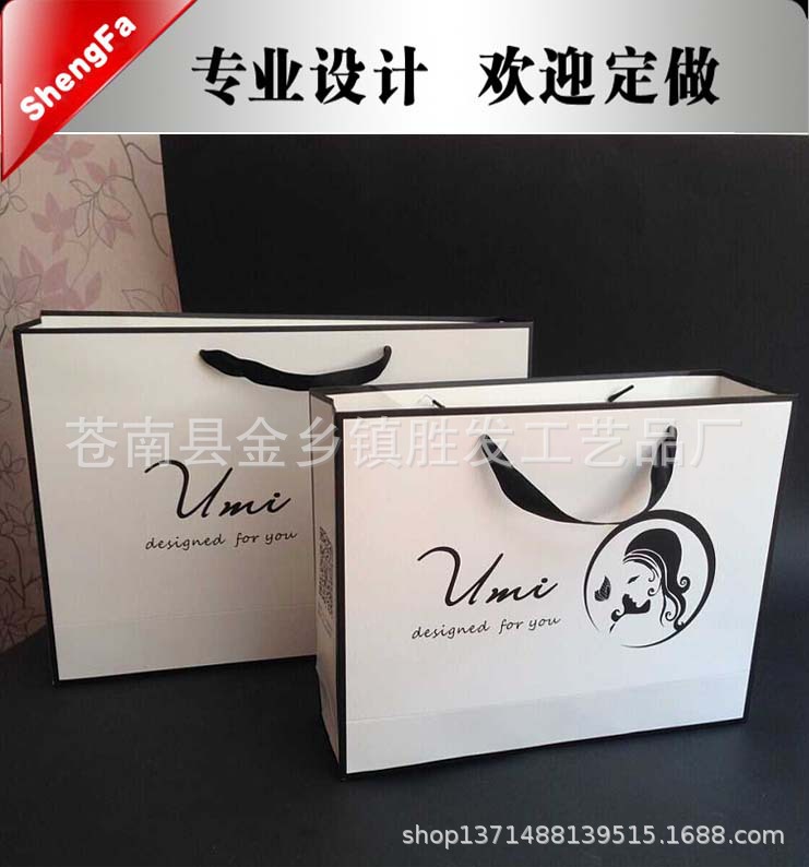 欢迎定制 黑白手提纸袋 铜版纸袋 购物黑白纸袋 韩国服装店纸袋子