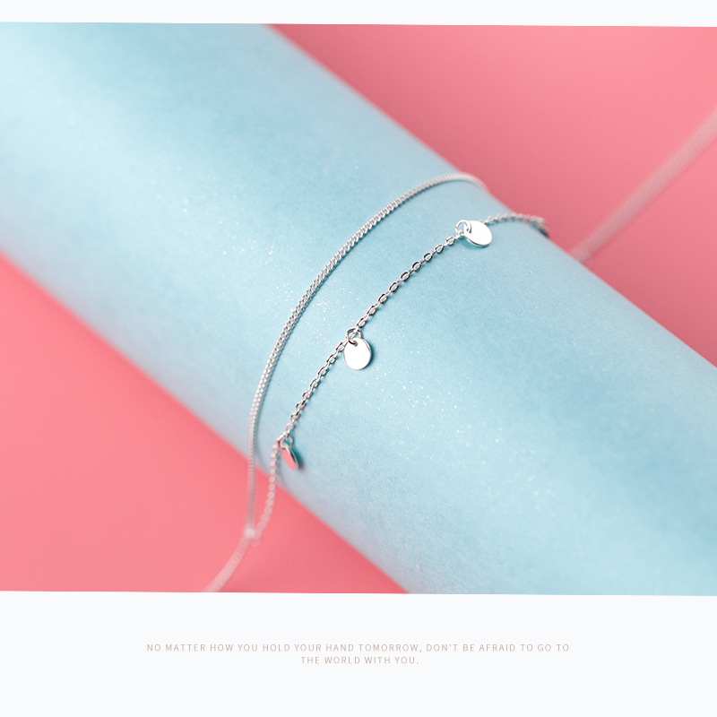 S925 plata mujer japonés estilo coreano simple doble tobillar redondo moda geometría pie joyas S2368