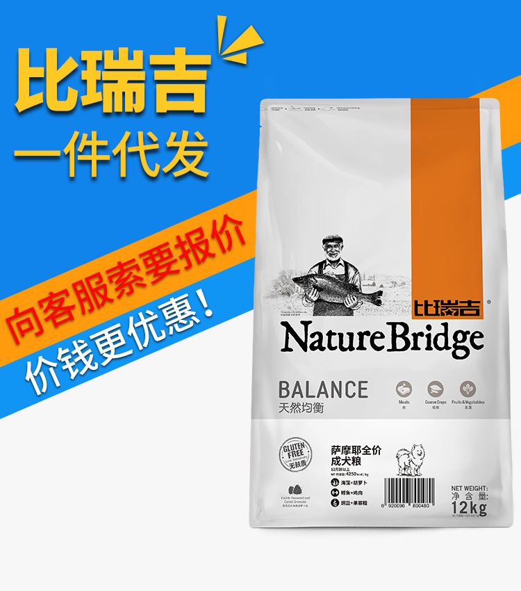 批发比瑞吉萨摩耶中大型犬幼犬粮12kg 美毛天然狗粮泪痕犬主粮|ru