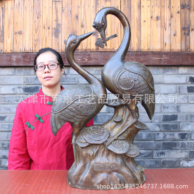 宇卓铜器纯铜双鹤 黄铜双鹤 铜鹤 铜仙鹤 双鹤迎门工艺品摆件