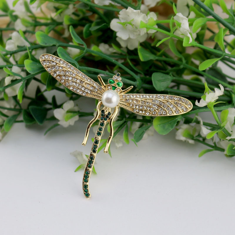 欧美大都会博物馆MA蜻蜓镶钻珐琅珍珠复古胸针