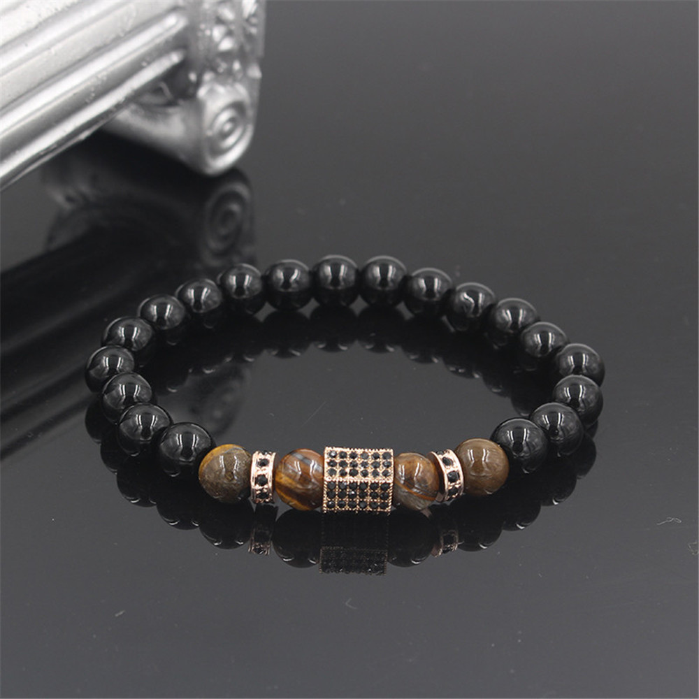 Fashion Black Diamond Tiger&#39;s Eye Micro Diamond Wheel Bead Separator Bracelet display picture 10