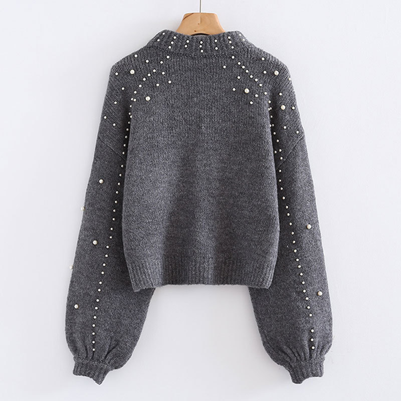 women s round neck loose  pearl decoration knit short sweater nihaostyles clothing wholesale NSBY76852