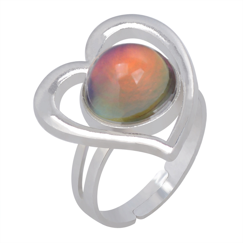 Heart Gemstone Temperature-sensing Color Change Opening Ring display picture 12