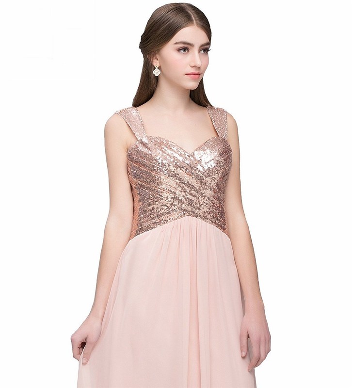 Chest Chiffon pure sling Sequin backless sexy party Bridesmaid Dress