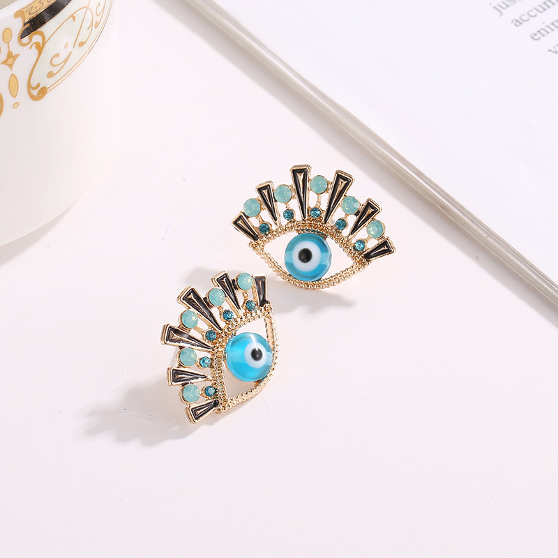 Women'S Gender Fashion Eye Plating Alloy Artificial Gemstones Stud Earrings