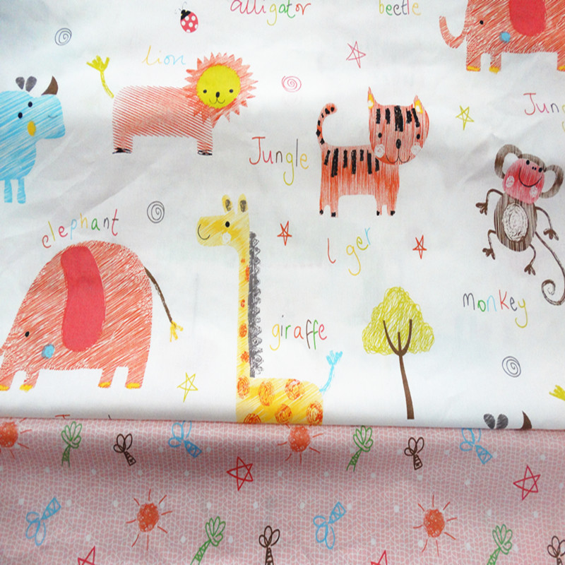 全棉纯棉斜纹印花幼儿园卡通布料床品宝宝面料批发1.6米宽幅动物
