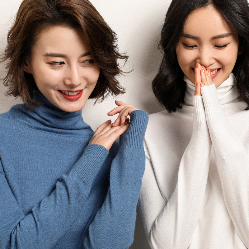 2020 autumn and winter New curling pile collar women's sweater fashion slim-fit pullover sweater threaded cuffs women's base shirt