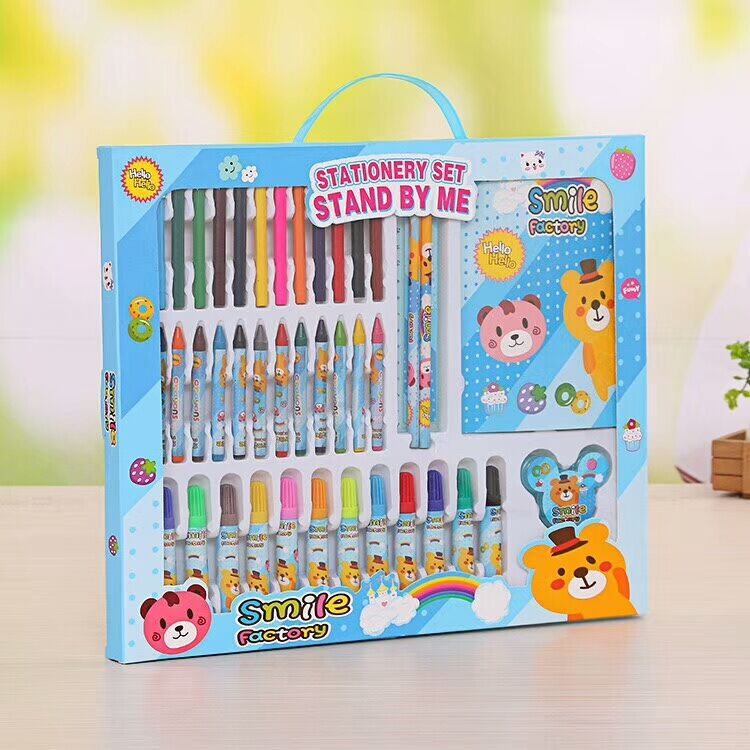 韓版卡通彩色筆組合42件套兒童繪畫禮盒套裝12色水彩筆蠟筆文具