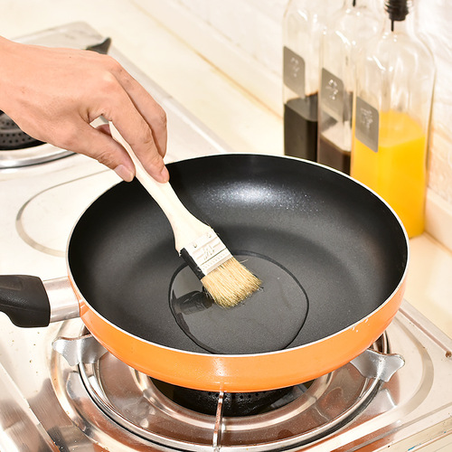 Two-pack oil brush barbecue brush oil wool brush high temperature resistant kitchen barbecue egg liquid wooden handle brush baking tool